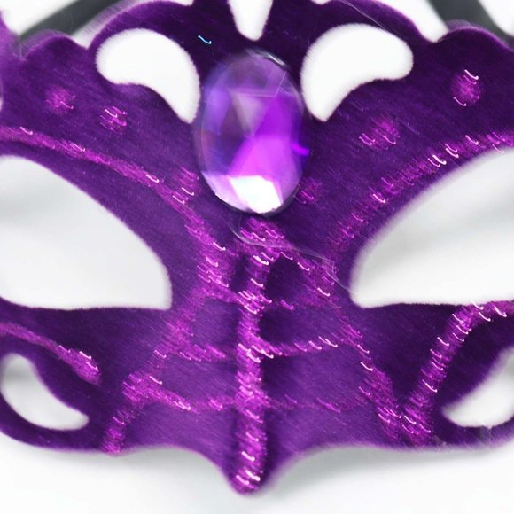 Venetian Velvet Purple Rhinestone Eye Mask - Picture 4 of 7